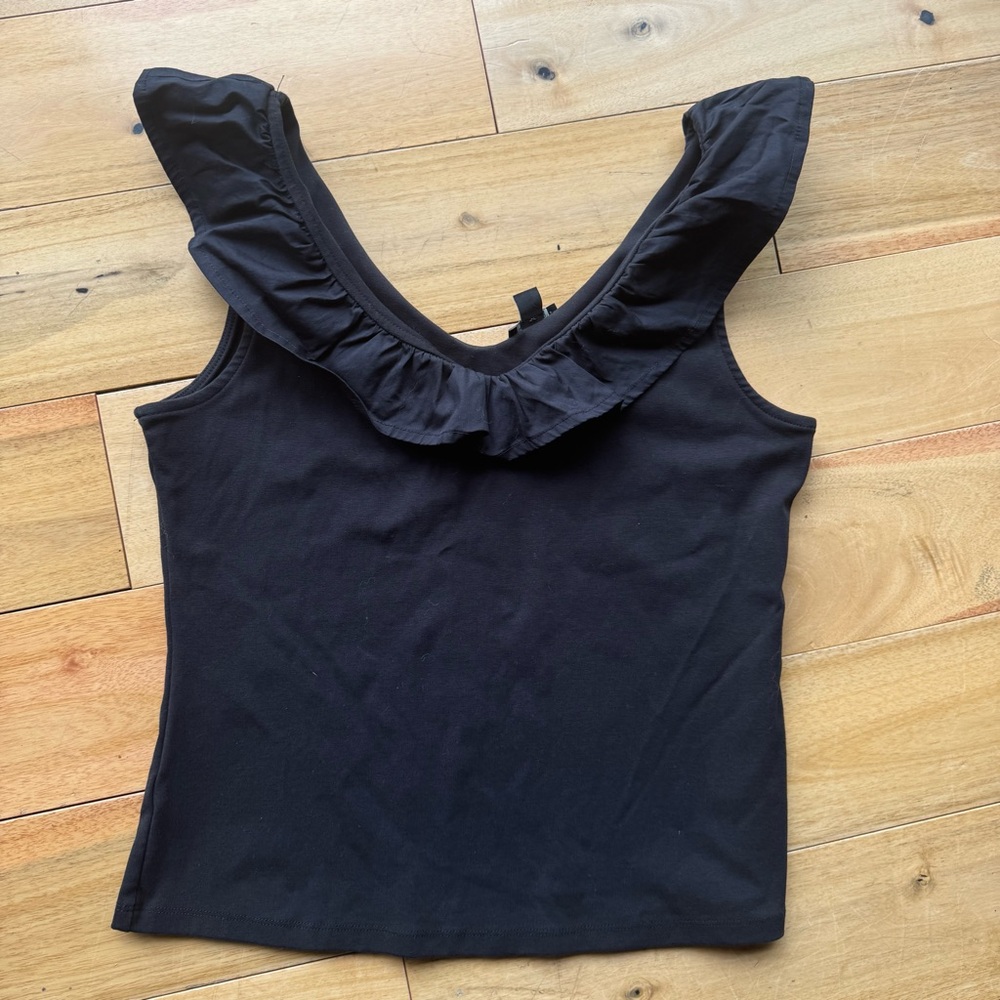 Ann Taylor Charcoal Ruffled‎ Blouse tank top size S